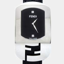Pre Owned Fendi Black Stainless Steel Lizard Skin Leather Diamond Chameleon 30000M Women's Wristwatch 29 mm