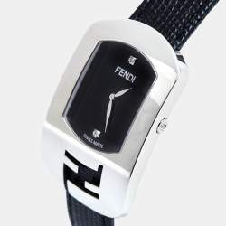 Pre Owned Fendi Black Stainless Steel Lizard Skin Leather Diamond Chameleon 30000M Women's Wristwatch 29 mm
