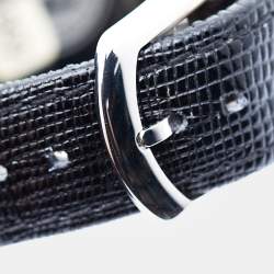Pre Owned Fendi Black Stainless Steel Lizard Skin Leather Diamond Chameleon 30000M Women's Wristwatch 29 mm
