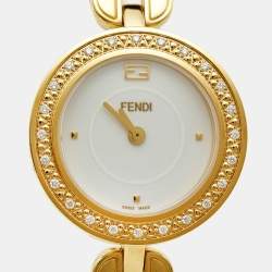 Pre Owned Fendi White Diamond Gold Plated Stainless Steel My Way F351434000B0 Women's Wristwatch 28 mm