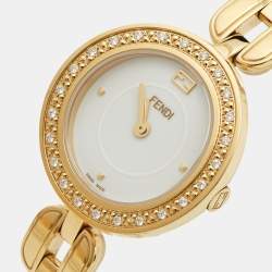 Pre Owned Fendi White Diamond Gold Plated Stainless Steel My Way F351434000B0 Women's Wristwatch 28 mm