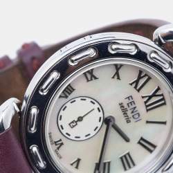 Pre Owned Fendi Mother of Pearl Leather Stainless Steel Selleria 8100M Women's Wristwatch 37 mm 
