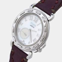 Pre Owned Fendi Mother of Pearl Leather Stainless Steel Selleria 8100M Women's Wristwatch 37 mm 