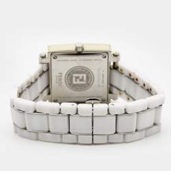 Pre Owned Fendi White Ceramic Diamonds Stainless Steel Quadro 6200G Women's Wristwatch 30 mm