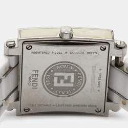 Pre Owned Fendi White Ceramic Diamonds Stainless Steel Quadro 6200G Women's Wristwatch 30 mm