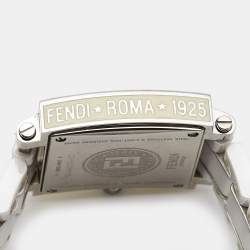 Pre Owned Fendi White Ceramic Diamonds Stainless Steel Quadro 6200G Women's Wristwatch 30 mm