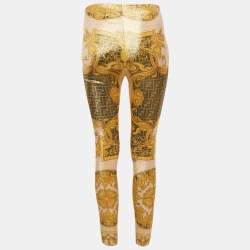 Fendace Yellow Logo Print Lurex Jersey Leggings S