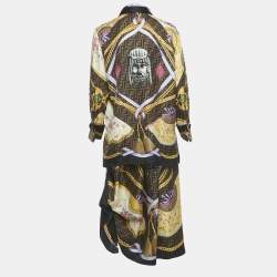 Pre Owned Fendace Brown Baroque Print Silk Top & Skirt Set M/L  