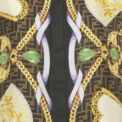 Pre Owned Fendace Brown Baroque Print Silk Top & Skirt Set M/L  