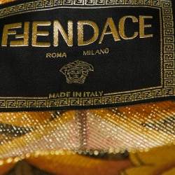 Fendace Fendi x Versace Yellow Patterned Lurex Knit Leggings M