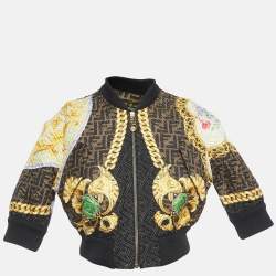 Fendi x Versace Brown/Multicolor FF Quilted Silk Cropped Jacket XS