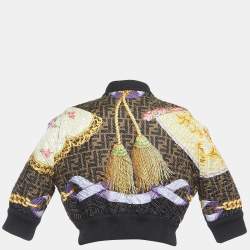 Fendi x Versace Brown/Multicolor FF Quilted Silk Cropped Jacket XS