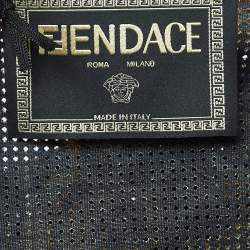 Fendi X Versace Brown Zucca Baroque Printed Crystal Embellished Dress M