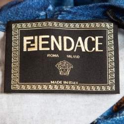Fendi x Versace Blue Denim Print Logo Embellished Jersey T-Shirt M