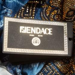Fendi x Versace Blue Denim Print Logo Embellished Jersey T-Shirt M