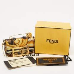 Fendi x Versace Yellow/Black Baroque Fabric Nano Fendace Baguette Charm Bag