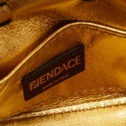 Fendi x Versace Yellow/Black Baroque Fabric Nano Fendace Baguette Charm Bag