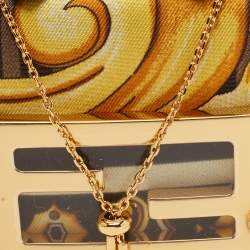 Fendi x Versace Yellow/Black Baroque Fabric Nano Fendace Baguette Charm Bag