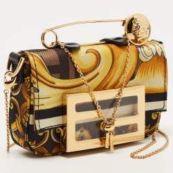 Fendi x Versace Yellow/Black Baroque Fabric Nano Fendace Baguette Charm Bag