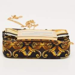 Fendi x Versace Yellow/Black Baroque Fabric Nano Fendace Baguette Charm Bag