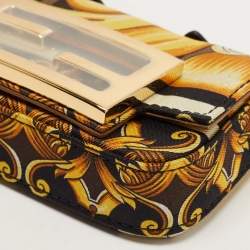 Fendi x Versace Yellow/Black Baroque Fabric Nano Fendace Baguette Charm Bag
