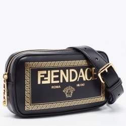 Fendi x Versace Black Leather Logo Print Fendace Camera Bag