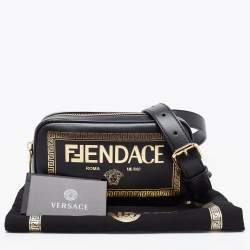 Fendi x Versace Black Leather Logo Print Fendace Camera Bag