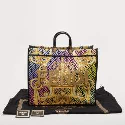 Pre Owned Fendi x Versace Multicolor Baroque Print Canvas and Leather Large Fendace Sunshine Tote