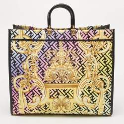 Pre Owned Fendi x Versace Multicolor Baroque Print Canvas and Leather Large Fendace Sunshine Tote