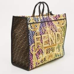 Pre Owned Fendi x Versace Multicolor Baroque Print Canvas and Leather Large Fendace Sunshine Tote