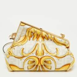 Fendi x Versace Gold/Yellow Baroque Print Fabric Fendace First Clutch Bag