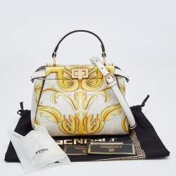Fendi x Versace Yellow/White Zucca Baroque Print Leather Mini Fendace Peekaboo Top Handle Bag