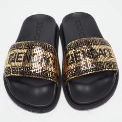 Fendi X Versace Gold Metal and Rubber Flat Slides Size 35