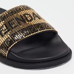 Fendi X Versace Gold Metal and Rubber Flat Slides Size 35