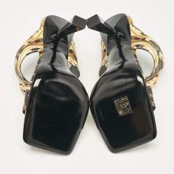 Fendi x Versace Black/Yellow Baroque Fabric Medusa Slide Sandals Size 36.5