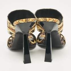 Fendi x Versace Black/Yellow Baroque Fabric Medusa Slide Sandals Size 36.5