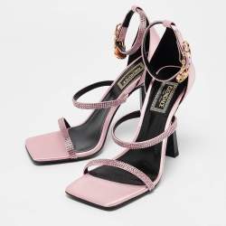 Fendi x Versace Pink Satin Crystal Embellished Ankle Strap Sandals Size 37.5