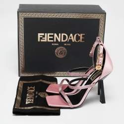 Fendi x Versace Pink Satin Crystal Embellished Ankle Strap Sandals Size 37.5