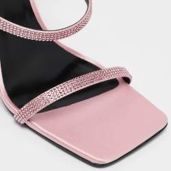 Fendi x Versace Pink Satin Crystal Embellished Ankle Strap Sandals Size 37.5