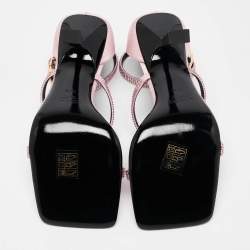 Fendi x Versace Pink Satin Crystal Embellished Ankle Strap Sandals Size 37.5