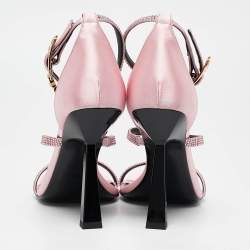 Fendi x Versace Pink Satin Crystal Embellished Ankle Strap Sandals Size 37.5
