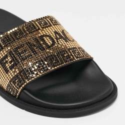 Fendi x Versace Gold/Black Metal Mesh Pool Slides Size 39