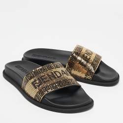 Fendi x Versace Gold/Black Metal Mesh Pool Slides Size 39