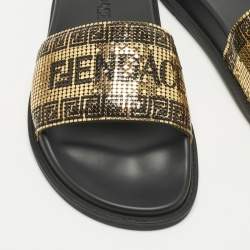 Pre Owned Fendi x Versace Gold/Black Metal Mesh Pool Slides Size 38