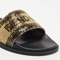 Pre Owned Fendi x Versace Gold Metal and Rubber Flat Slides Size 41