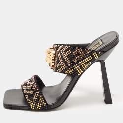 Fendi x Versace Multicolor Leather Crystal Embellished Slides Size 39 