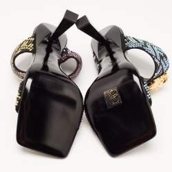 Fendi x Versace Multicolor Leather Crystal Embellished Slides Size 39 