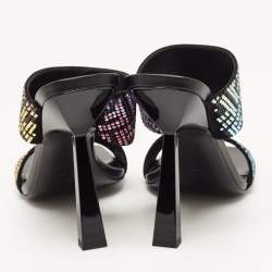 Fendi x Versace Multicolor Leather Crystal Embellished Slides Size 39 