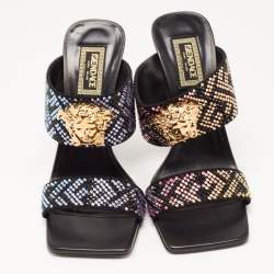 Fendi x Versace Multicolor Leather Crystal Embellished Slides Size 39 