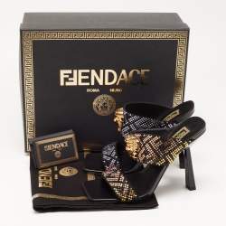 Fendi x Versace Multicolor Leather Crystal Embellished Slides Size 39 